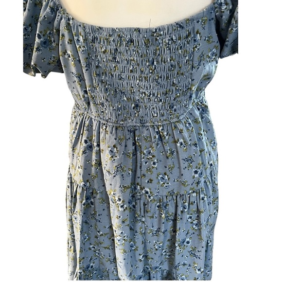 Blue Floral Puff Sleeve baby doll  Dress size large NWT - Picture 7 of 9